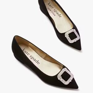 Kate Spade Buckle Up Black Suede Pointed Toe Flats Size 7 EUC